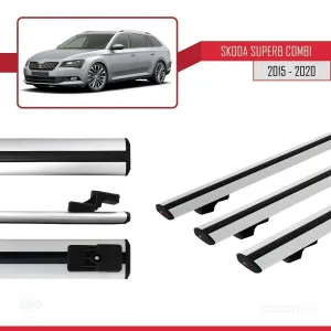 Skoda SuperB COMBI 2015-2020 Arası ile uyumlu Basic Model Ara Atkı Tavan Barı GRİ 3 ADET thumb 3