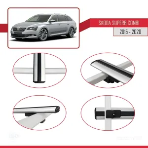 Skoda SuperB COMBI 2015-2020 Arası ile uyumlu Basic Model Ara Atkı Tavan Barı GRİ 3 ADET thumb 4