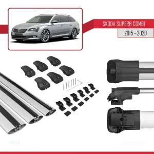 Skoda SuperB COMBI 2015-2020 Arası ile uyumlu ACE-1 Ara Atkı Tavan Barı GRİ 3 ADET BAR thumb 5