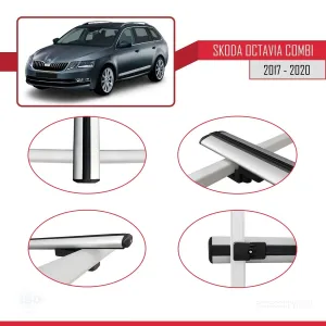 Skoda Octavia COMBI 2017-2020 Arası ile uyumlu Basic Model Ara Atkı Tavan Barı GRİ 3 ADET thumb 4