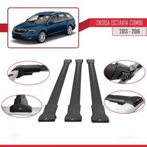 Skoda Octavia COMBI 2013-2016 Arası ile Uyumlu FLY Model Ara Atkı Tavan Barı SİYAH 3 ADET BAR thumb 5