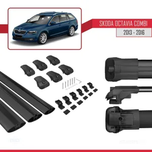 Skoda Octavia COMBI 2013-2016 Arası ile uyumlu ACE-1 Ara Atkı Tavan Barı SİYAH 3 ADET BAR thumb 5
