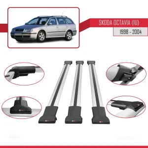 Skoda Octavia (1U) 1998-2004 Arası ile Uyumlu FLY Model Ara Atkı Tavan Barı GRİ 3 ADET BAR thumb 5