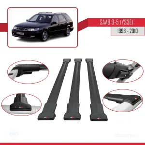 Saab 9-5 (YS3E) 1998-2010 Arası ile Uyumlu FLY Model Ara Atkı Tavan Barı SİYAH 3 ADET BAR thumb 5