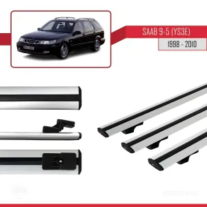 Saab 9-5 (YS3E) 1998-2010 Arası ile uyumlu Basic Model Ara Atkı Tavan Barı GRİ 3 ADET thumb 3