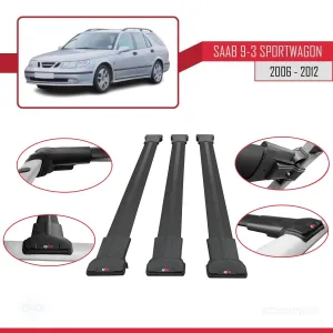Saab 9-3 Sportwagon 2006-2012 Arası ile Uyumlu FLY Model Ara Atkı Tavan Barı SİYAH 3 ADET BAR thumb 5