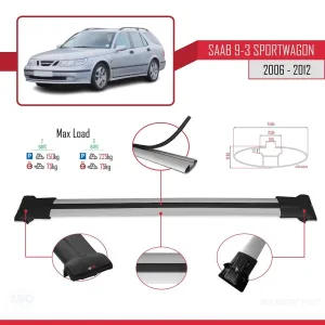 Saab 9-3 Sportwagon 2006-2012 Arası ile Uyumlu FLY Model Ara Atkı Tavan Barı GRİ thumb 4
