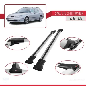 Saab 9-3 Sportwagon 2006-2012 Arası ile Uyumlu FLY Model Ara Atkı Tavan Barı GRİ thumb 5