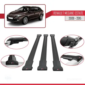 Renault Megane GRANDTOUR 2009-2015 Arası ile Uyumlu FLY Model Ara Atkı Tavan Barı SİYAH 3 ADET BAR thumb 5