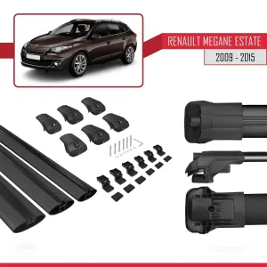 Renault Megane GRANDTOUR 2009-2015 Arası ile uyumlu ACE-1 Ara Atkı Tavan Barı SİYAH 3 ADET BAR thumb 5