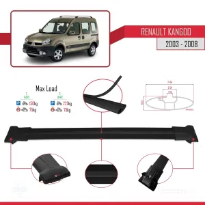 Renault Kangoo 2003-2008 Arası ile uyumlu FLY Model Ara Atkı Tavan Barı SİYAH thumb 4