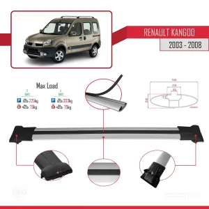 Renault Kangoo 2003-2008 Arası ile uyumlu FLY Model Ara Atkı Tavan Barı GRİ 3 ADET BAR thumb 4