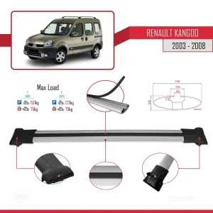 Renault Kangoo 2003-2008 Arası ile uyumlu FLY Model Ara Atkı Tavan Barı GRİ thumb 4