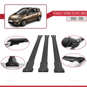 Renault Grand Scenic (Mk3) 2009-2016 Arası ile Uyumlu FLY Model Ara Atkı Tavan Barı SİYAH 3 ADET BAR thumb 5