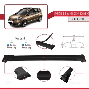 Renault Grand Scenic (Mk3) 2009-2016 Arası ile Uyumlu FLY Model Ara Atkı Tavan Barı SİYAH thumb 4