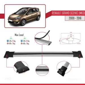 Renault Grand Scenic (Mk3) 2009-2016 Arası ile Uyumlu FLY Model Ara Atkı Tavan Barı GRİ 3 ADET BAR thumb 4
