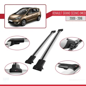 Renault Grand Scenic (Mk3) 2009-2016 Arası ile Uyumlu FLY Model Ara Atkı Tavan Barı GRİ thumb 5