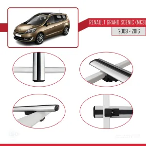 Renault Grand Scenic (Mk3) 2009-2016 Arası ile uyumlu Basic Model Ara Atkı Tavan Barı GRİ 3 ADET thumb 4