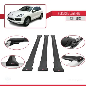 Porsche Cayenne 92A 2011-2018 Arası ile uyumlu FLY Model Ara Atkı Tavan Barı SİYAH 3 ADET BAR thumb 5