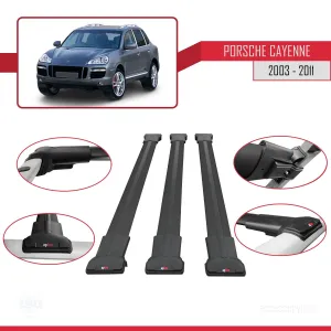 Porsche Cayenne 2003-2011 Arası ile Uyumlu FLY Model Ara Atkı Tavan Barı SİYAH 3 ADET BAR thumb 5