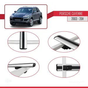 Porsche Cayenne 2003-2011 Arası ile uyumlu Basic Model Ara Atkı Tavan Barı GRİ 3 ADET thumb 4