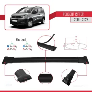 Peugeot Rifter 2019-2022 Arası ile Uyumlu FLY Model Ara Atkı Tavan Barı SİYAH thumb 4