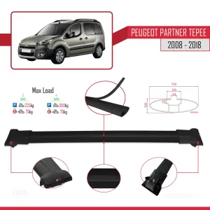 Peugeot Partner Tepee 2008-2018 Arası ile uyumlu FLY Model Ara Atkı Tavan Barı SİYAH 3 ADET BAR thumb 4