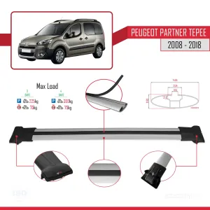 Peugeot Partner Tepee 2008-2018 Arası ile uyumlu FLY Model Ara Atkı Tavan Barı GRİ 3 ADET BAR thumb 4
