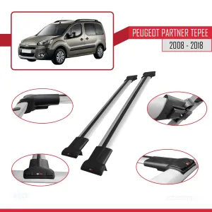Peugeot Partner Tepee 2008-2018 Arası ile uyumlu FLY Model Ara Atkı Tavan Barı GRİ thumb 5