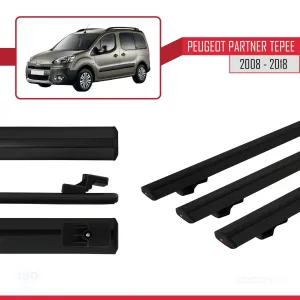 Peugeot Partner Tepee 2008-2018 Arası ile uyumlu Basic Model Ara Atkı Tavan Barı SİYAH 3 ADET thumb 3