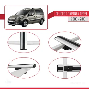 Peugeot Partner Tepee 2008-2018 Arası ile uyumlu Basic Model Ara Atkı Tavan Barı GRİ 3 ADET thumb 4