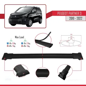 Peugeot Partner 2019-2022 Arası ile Uyumlu FLY Model Ara Atkı Tavan Barı SİYAH thumb 4