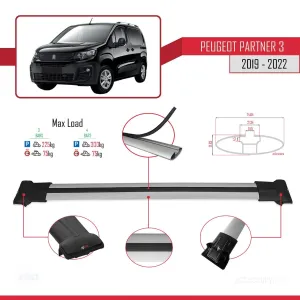 Peugeot Partner 2019-2022 Arası ile uyumlu FLY Model Ara Atkı Tavan Barı GRİ 4 ADET BAR thumb 3