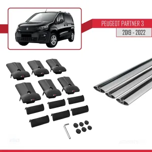 Peugeot Partner 2019-2022 Arası ile uyumlu FLY Model Ara Atkı Tavan Barı GRİ 3 ADET BAR thumb 5