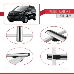 Peugeot Partner 2019-2022 Arası ile uyumlu Basic Model Ara Atkı Tavan Barı GRİ 3 ADET thumb 4