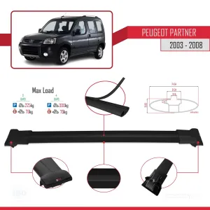 Peugeot Partner 2003-2008 Arası ile uyumlu FLY Model Ara Atkı Tavan Barı SİYAH 3 ADET BAR thumb 4