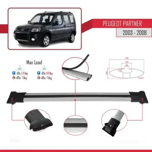 Peugeot Partner 2003-2008 Arası ile uyumlu FLY Model Ara Atkı Tavan Barı GRİ 4 ADET BAR thumb 4