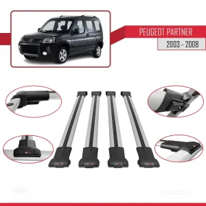 Peugeot Partner 2003-2008 Arası ile uyumlu FLY Model Ara Atkı Tavan Barı GRİ 4 ADET BAR thumb 5