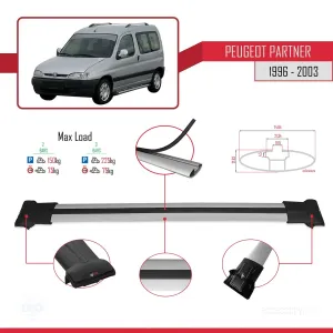 Peugeot Partner 1996-2003 Arası ile uyumlu FLY Model Ara Atkı Tavan Barı GRİ thumb 4