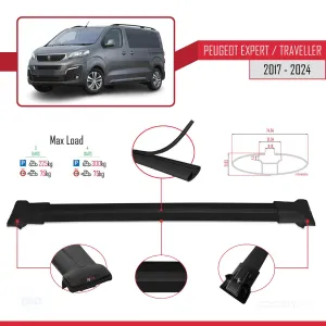 Peugeot Expert - Traveller 2017 ve Sonrası ile uyumlu FLY Model Ara Atkı Tavan Barı SİYAH 3 ADET BAR thumb 4