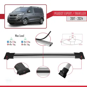 Peugeot Expert - Traveller 2017 ve Sonrası ile uyumlu FLY Model Ara Atkı Tavan Barı GRİ 4 ADET BAR thumb 4