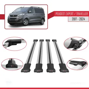 Peugeot Expert - Traveller 2017 ve Sonrası ile uyumlu FLY Model Ara Atkı Tavan Barı GRİ 4 ADET BAR thumb 5