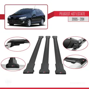 Peugeot 407 ESTATE 2005-2011 Arası ile Uyumlu FLY Model Ara Atkı Tavan Barı SİYAH 3 ADET BAR thumb 5