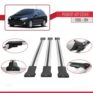 Peugeot 407 ESTATE 2005-2011 Arası ile Uyumlu FLY Model Ara Atkı Tavan Barı GRİ 3 ADET BAR thumb 5