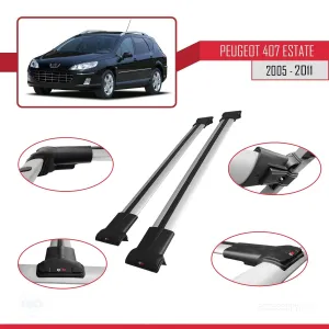 Peugeot 407 ESTATE 2005-2011 Arası ile uyumlu FLY Model Ara Atkı Tavan Barı GRİ thumb 5