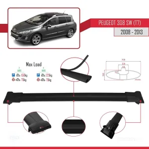 Peugeot 308 SW (T7) 2008-2013 Arası ile Uyumlu FLY Model Ara Atkı Tavan Barı SİYAH thumb 4