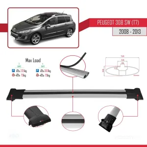 Peugeot 308 SW (T7) 2008-2013 Arası ile Uyumlu FLY Model Ara Atkı Tavan Barı GRİ 3 ADET BAR thumb 4