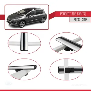 Peugeot 308 SW (T7) 2008-2013 Arası ile uyumlu Basic Model Ara Atkı Tavan Barı GRİ 3 ADET thumb 4