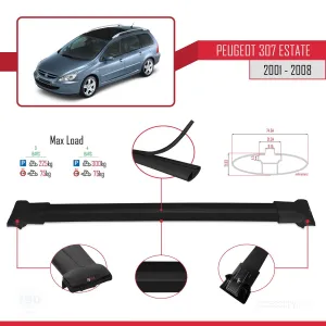 Peugeot 307 ESTATE 2001-2008 Arası ile Uyumlu FLY Model Ara Atkı Tavan Barı SİYAH 3 ADET BAR thumb 4