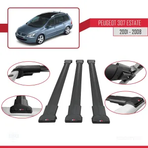 Peugeot 307 ESTATE 2001-2008 Arası ile Uyumlu FLY Model Ara Atkı Tavan Barı SİYAH 3 ADET BAR thumb 5
